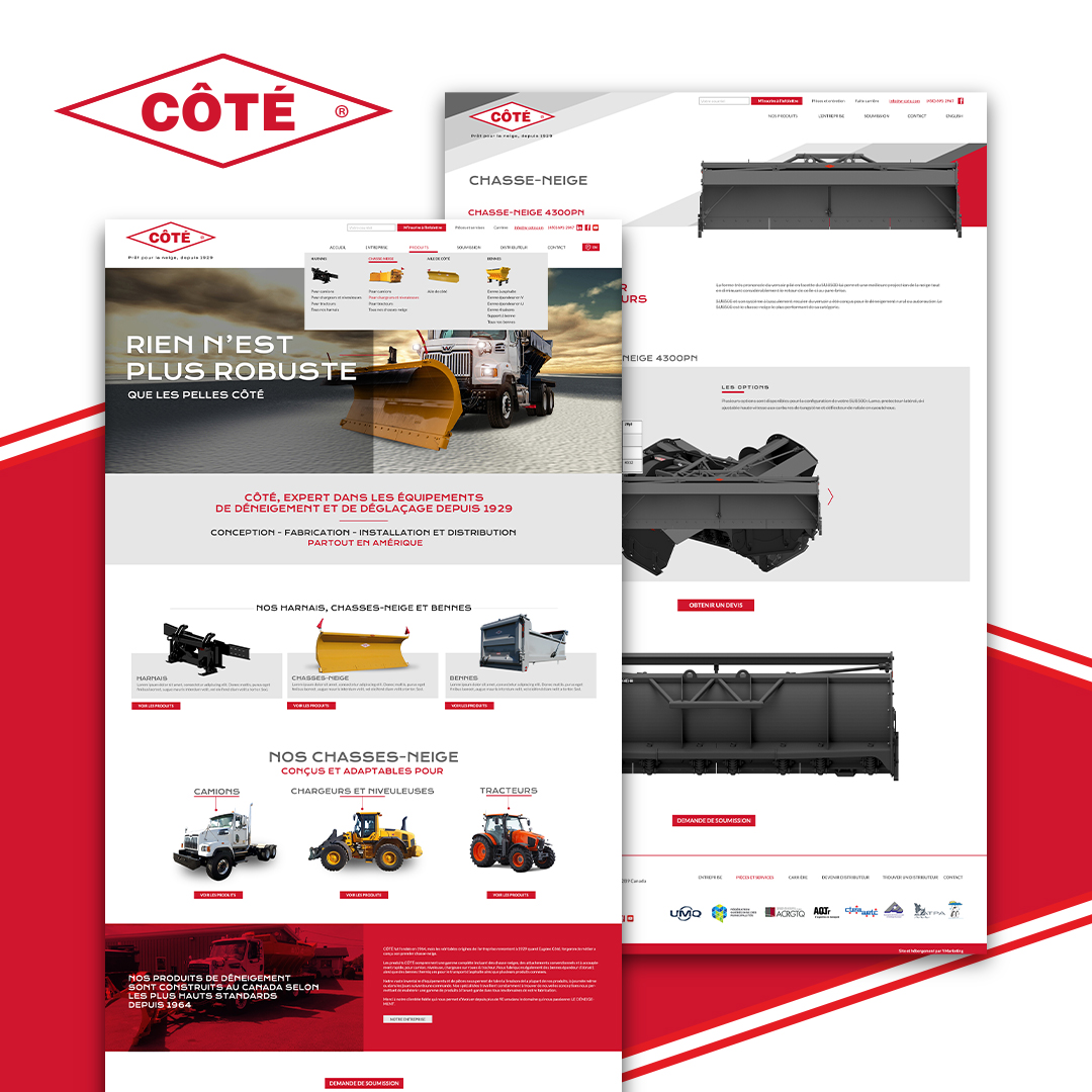 Réalisation du site web de Côté, fabricant equipements de déneigement